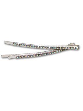 Vintage AB Rhinestone Long Bobby Pins Silver Tone Crystal Hair Slides Set